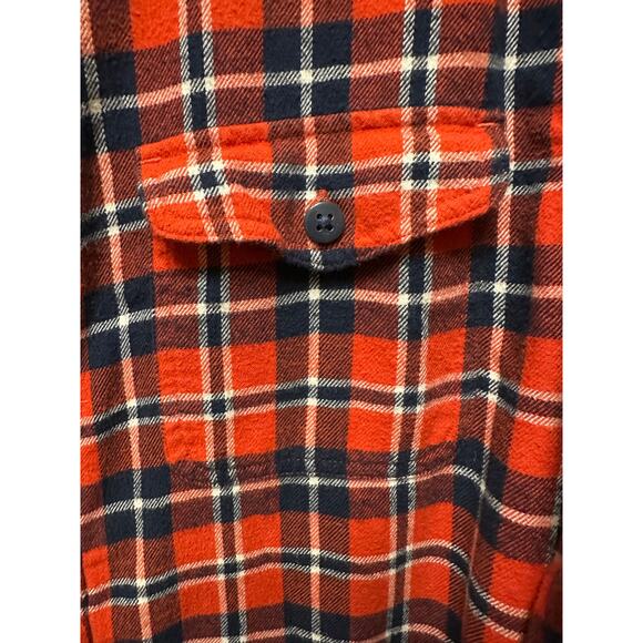 American Eagle Flannel Button Down - Orange/Navy Plaid - Size M Medium Men - Picture 5 of 10